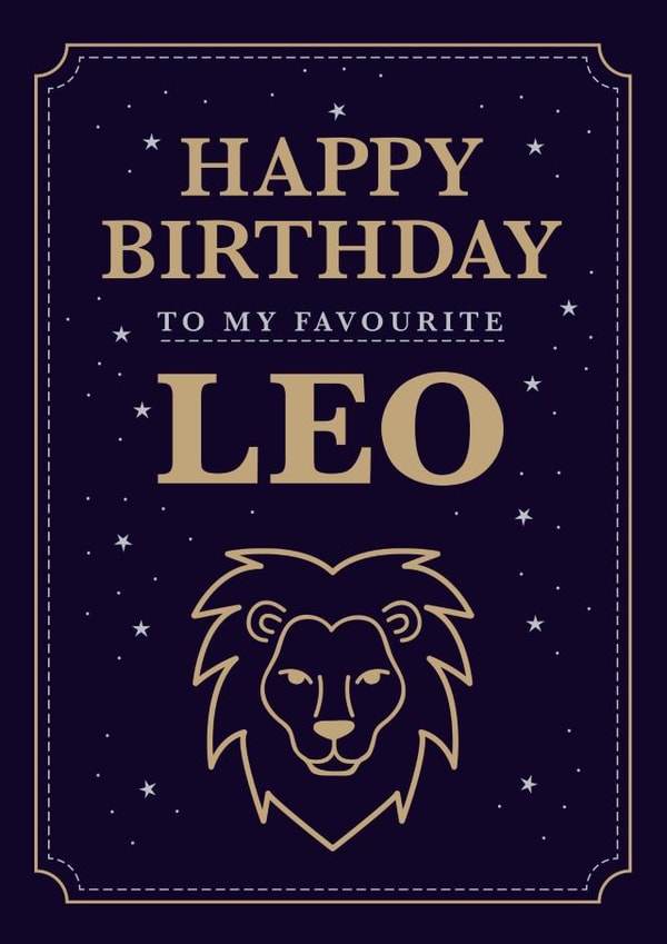 Vintage astrology Leo Star Sign Zodiac July August Happy Birthday Card created by Hello Fridays Studio