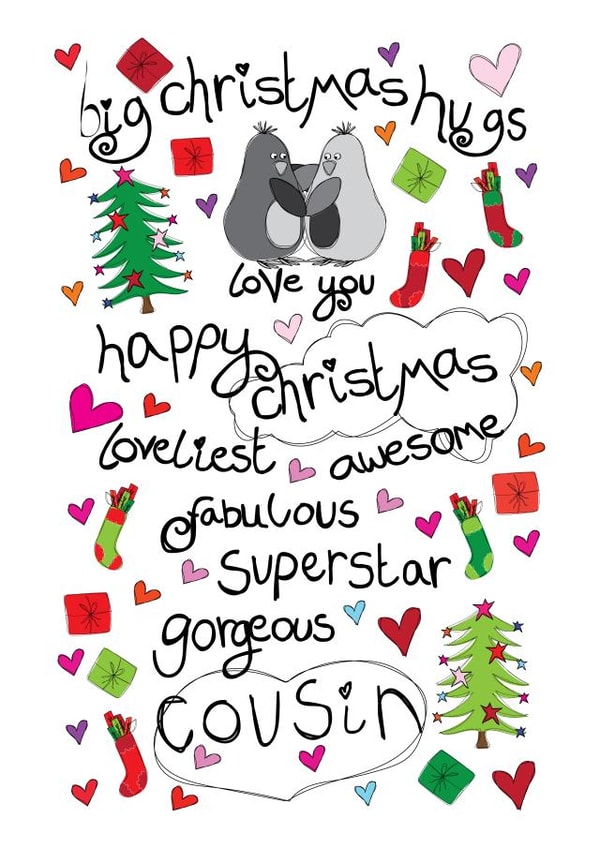 Big Christmas Hugs for a Gorgeous Cousin - Christmas Card created by Paperlicious