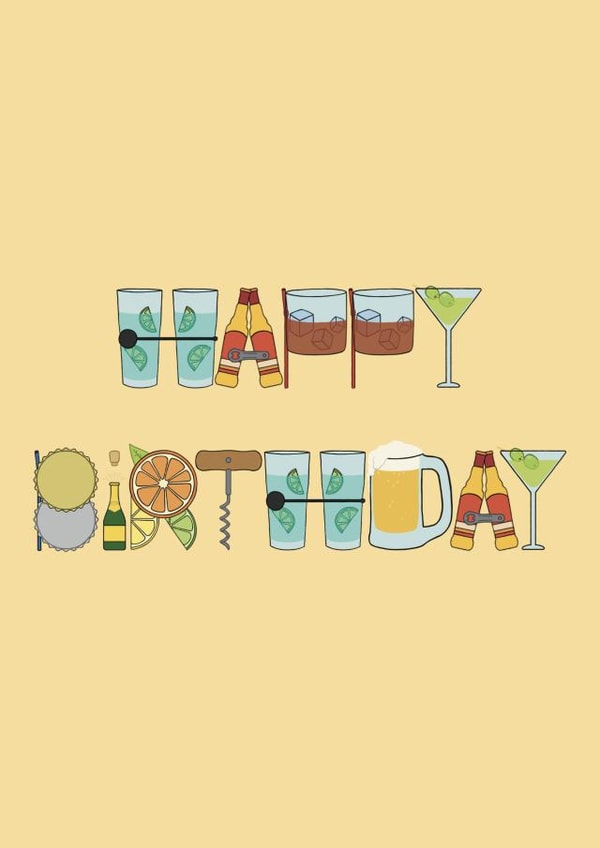 Birthday drinks celebration card created by @hairheadsart