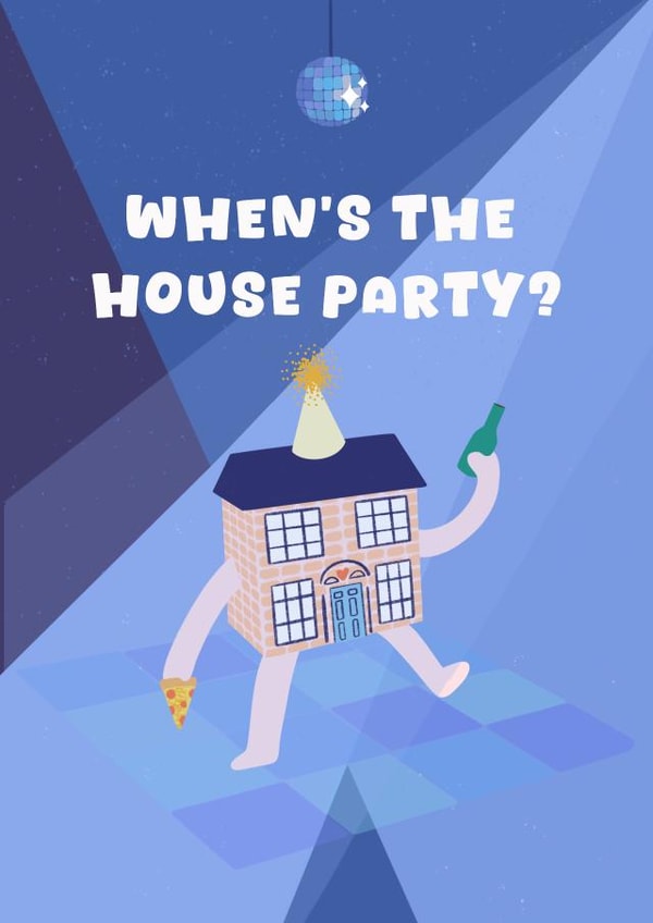 Modern House Party New Home Card - Disco - When's The House Party created by Stilus 