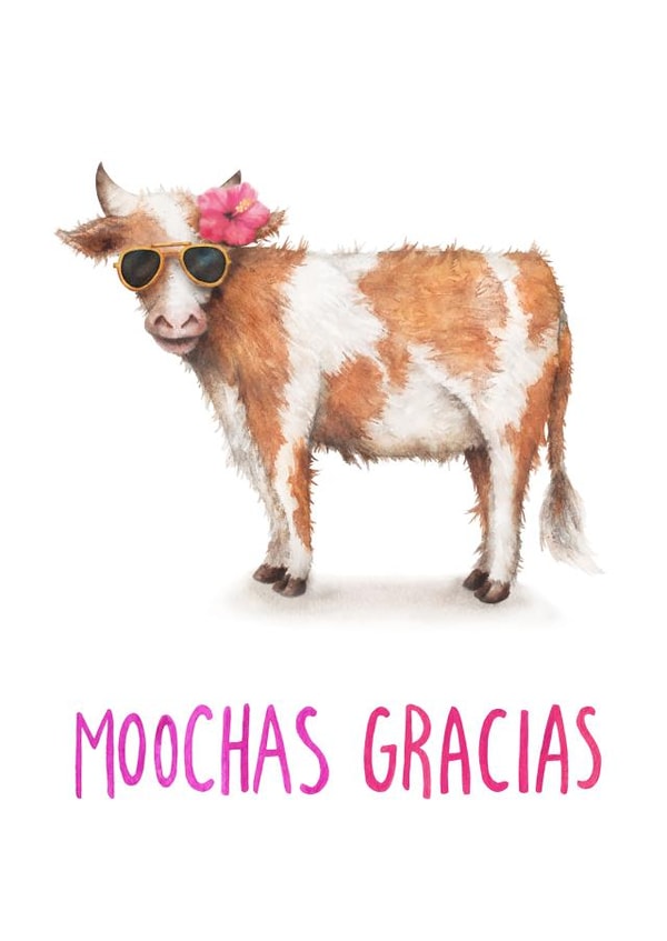 Funny Cow Pun Thank You Card - Cow - Sunglasses - Moochas Gracias created by Citrus Bunn