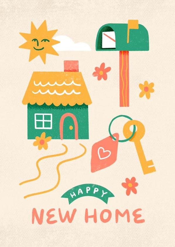Pretty New Home Card - Mailbox - House - Happy New Home created by Collyn Wooden Illustration