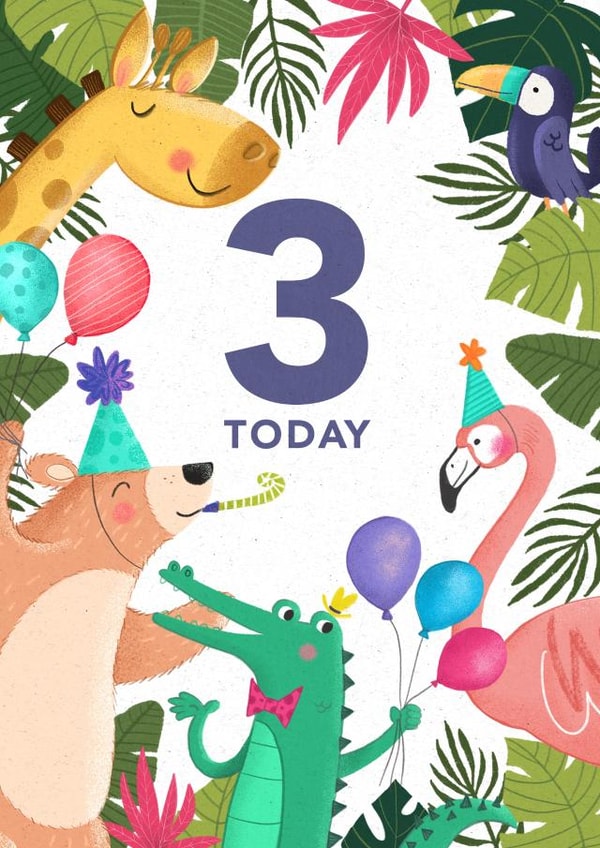 Birthday - For Kids - cute - Animal Illustration Card - 3rd birthday created by Dalia Clark Design