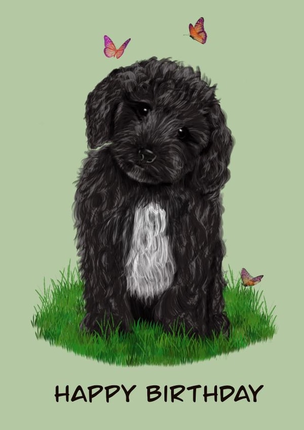 Cavapoo and butterflies Birthday card created by Fat Nancy Cards
