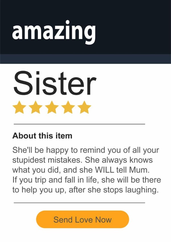 Funny Sister Shopping Birthday Card Prime Amazing Sister, Amazon Love created by Rosewood Design