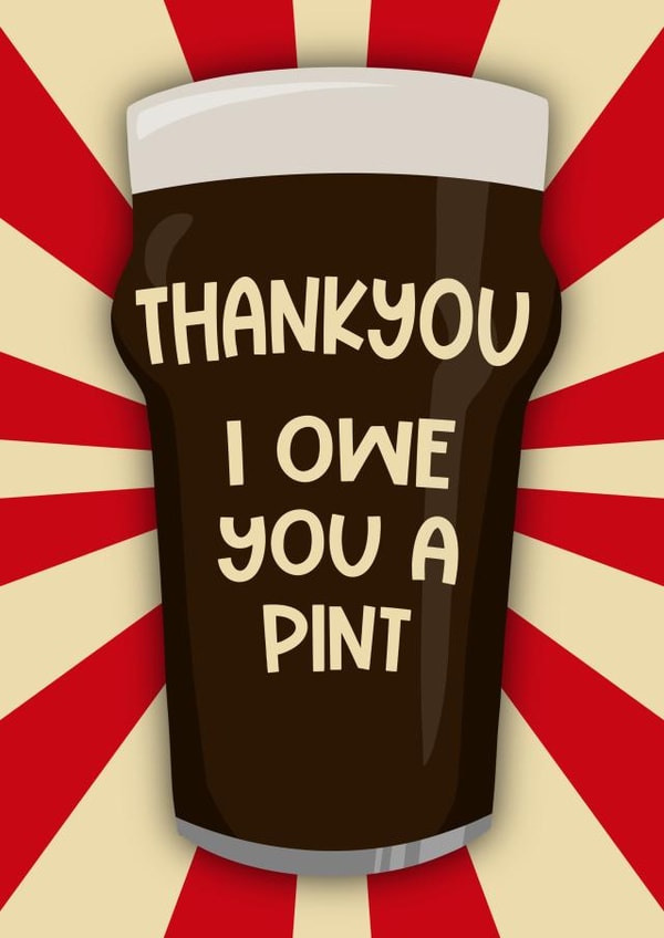 Funny Pint of Beer Thank You Card created by Running with Scissors