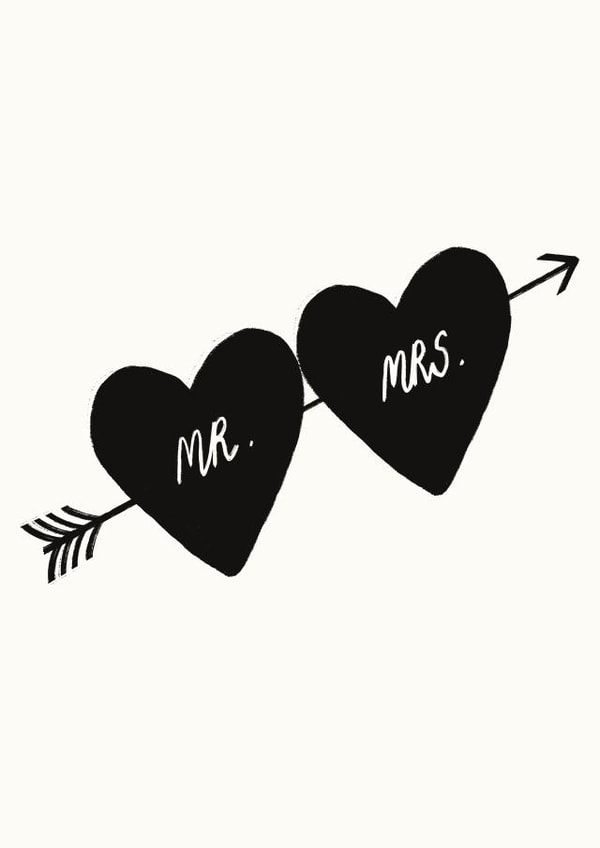 Minimal monochrome Mr & Mrs wedding card created by Yan Yu Lee