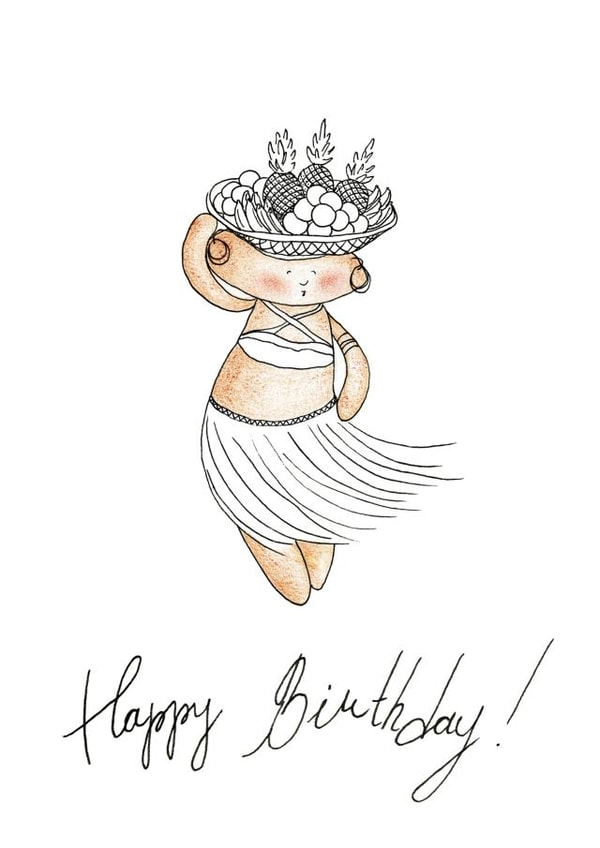 Hawaiian dancing bear birthday card created by Mishka Jenya