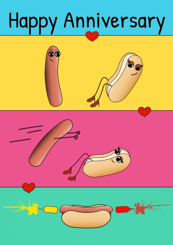 Hot dog sausage and bun anniversary card created by Doodle Cards