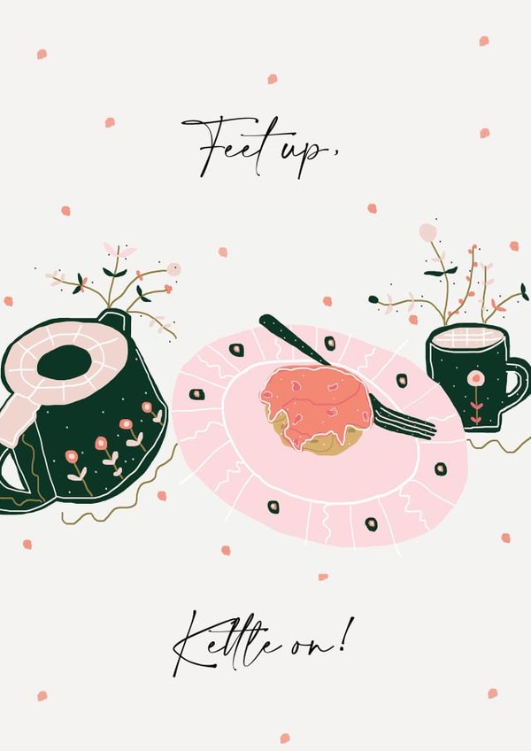 Feet up, Kettle on cute occasion card 1001 created by Molly Lavinia Hutchings