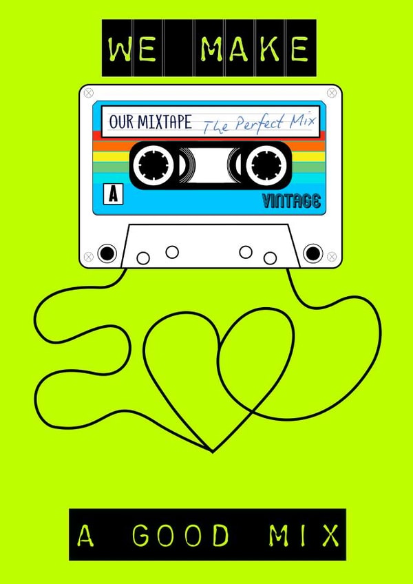 Retro Music Cassette Mixtape “We Make A Good Mix” Anniversary Card created by Claire Beetham-Davies