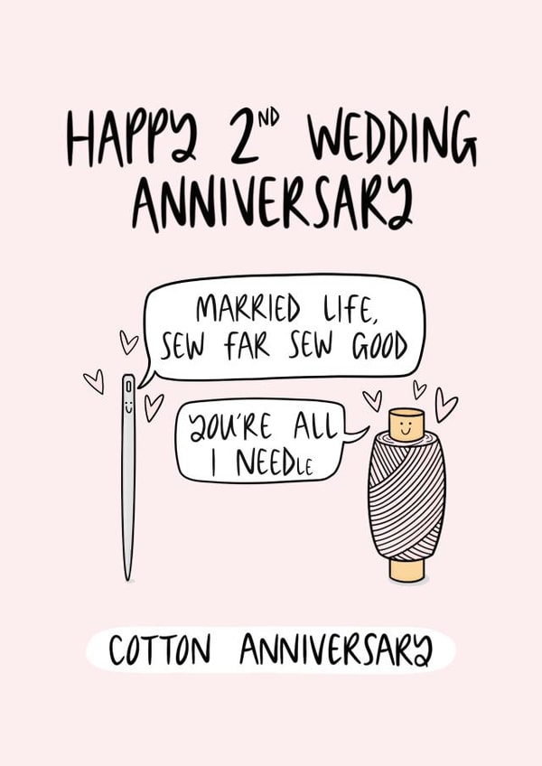Cute Cotton Anniversary Card - 2 Years - Married Life Sew Far Sew Good created by Muses & May