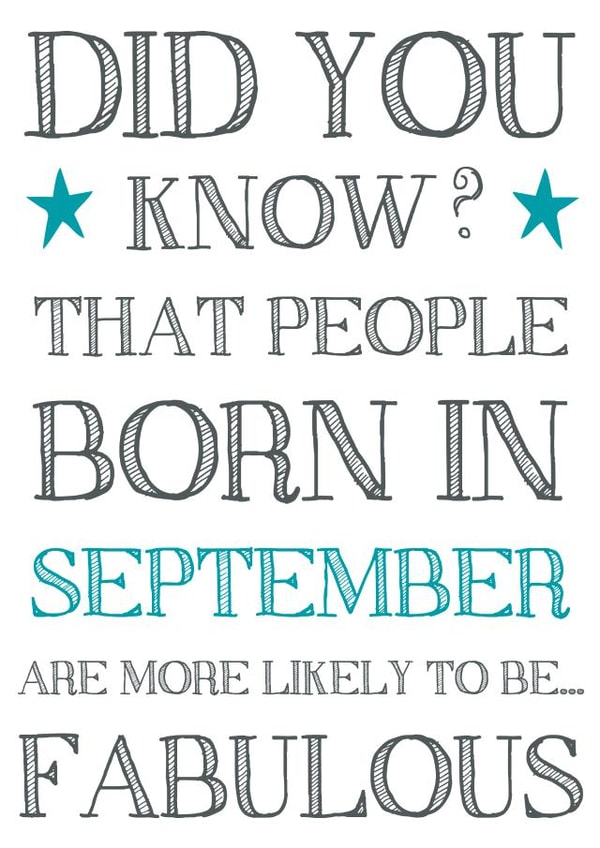 Funny September Birthday card for a fabulous friend, best friend or family 1000 created by Hello Fridays Studio