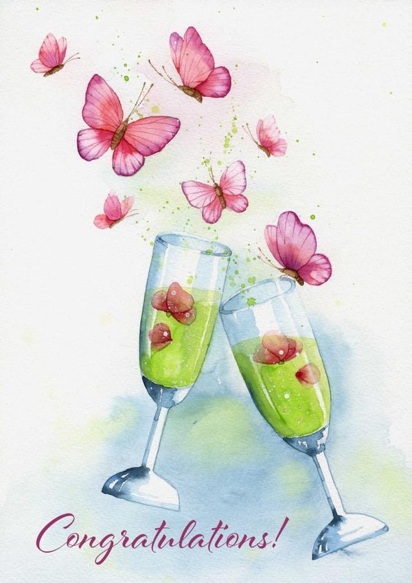 Bubbly Congratulations Card - Champagne watercolour card created by Sini Ezer