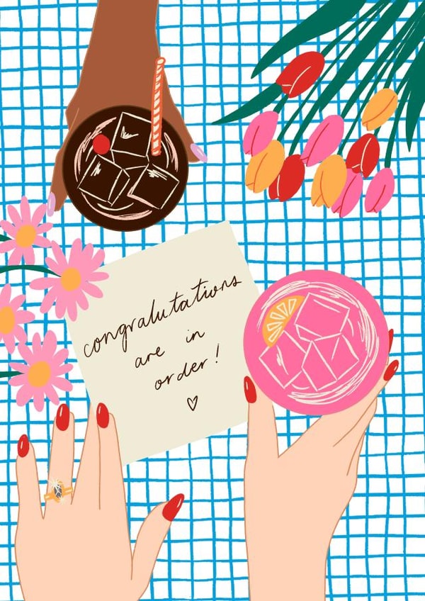 Congratulations Are In Order - Cocktail themed engagement card created by Emmy Lupin Studio 
