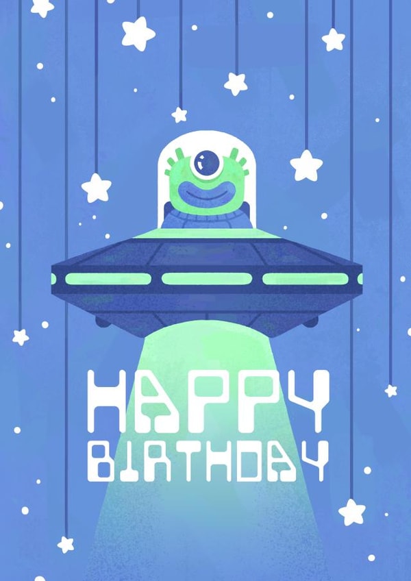 Happy UFO Alien Kids Birthday Card created by Kyle Prior
