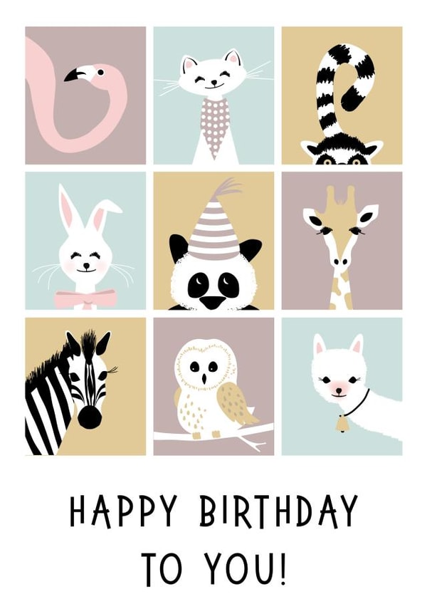 Cute Birthday Card - Animals - Illustrations created by Kampai Designs