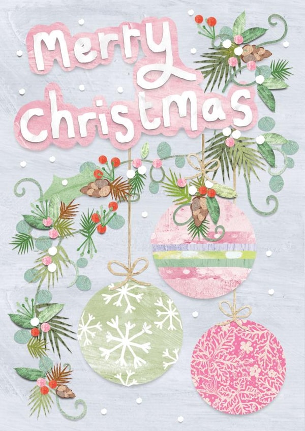 Pastels and Pinks Bauble Christmas Card created by Lucy Ledger