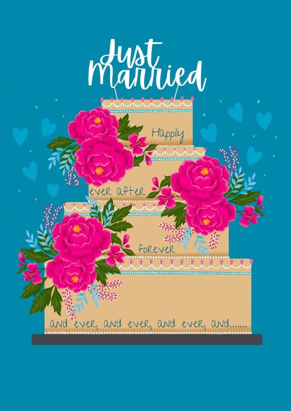 Happily ever after - wedding cake Card - Just married floral theme created by Lorna Helen Prints