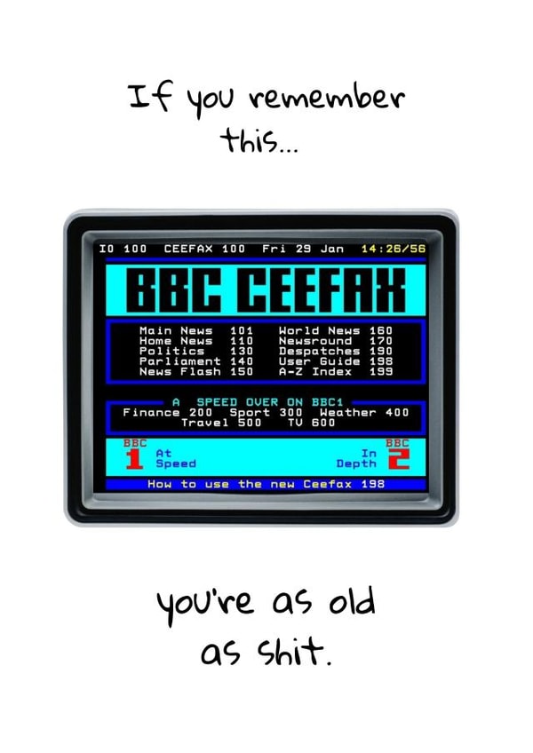 Old as shit ceefax birthday card  created by Dangerous Dave 