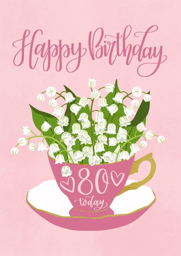 80 Today with Teacup of Flowers and Hand Lettering created by Ness Nordberg