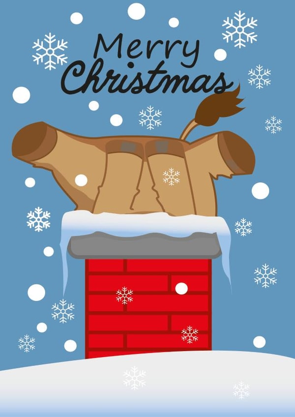 Funny highland cow stuck in chimney christmas card created by Ayeland Co