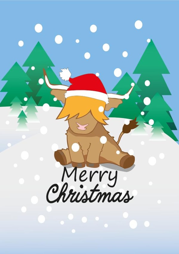 Cute santa higland cow christmas card created by Ayeland Co