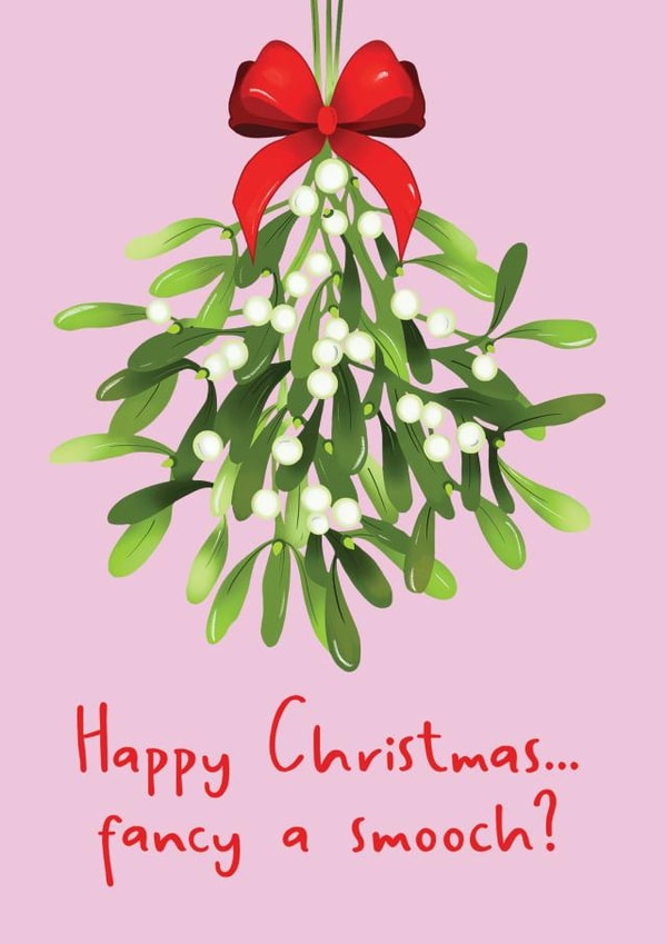 Fancy A Smooch? Funny Mistletoe Christmas Card created by Amy Florence Design