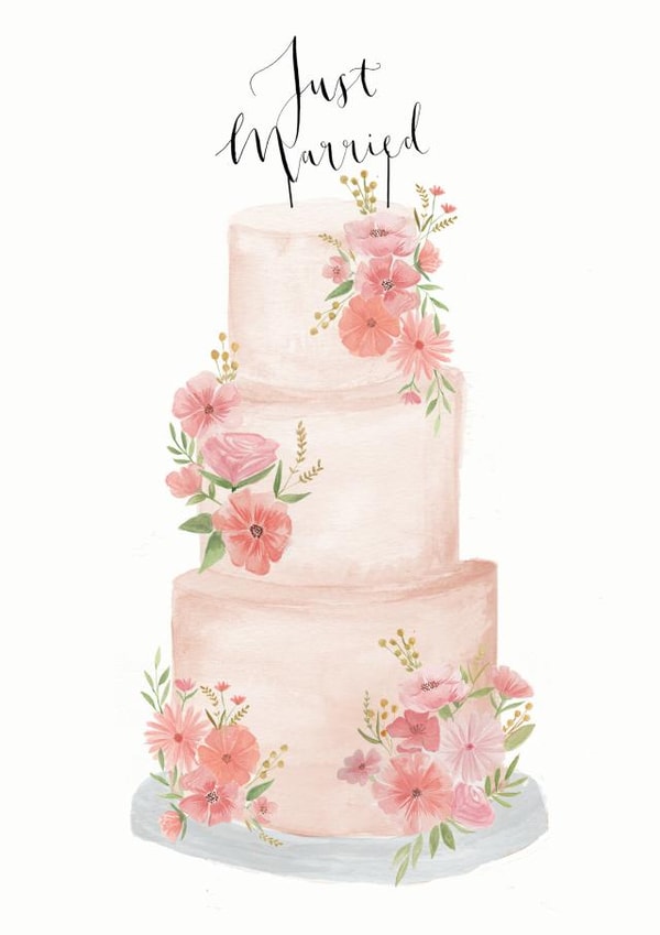 Just Married Floral Wedding Cake Card created by Sage and Hart