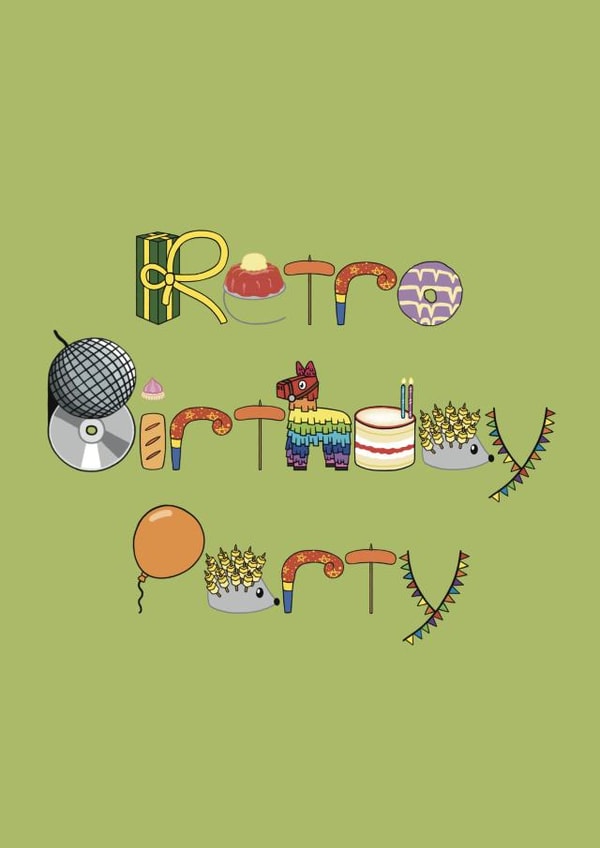 Retro Birthday Party card created by @hairheadsart