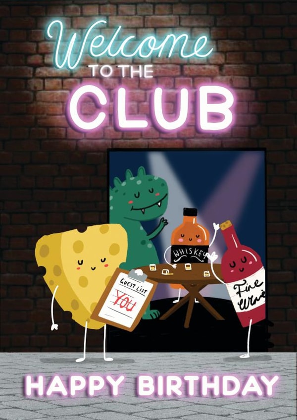 You are Old, welcome to the club Birthday Card created by NICHOLA COWDERY ILLUSTRATIONS