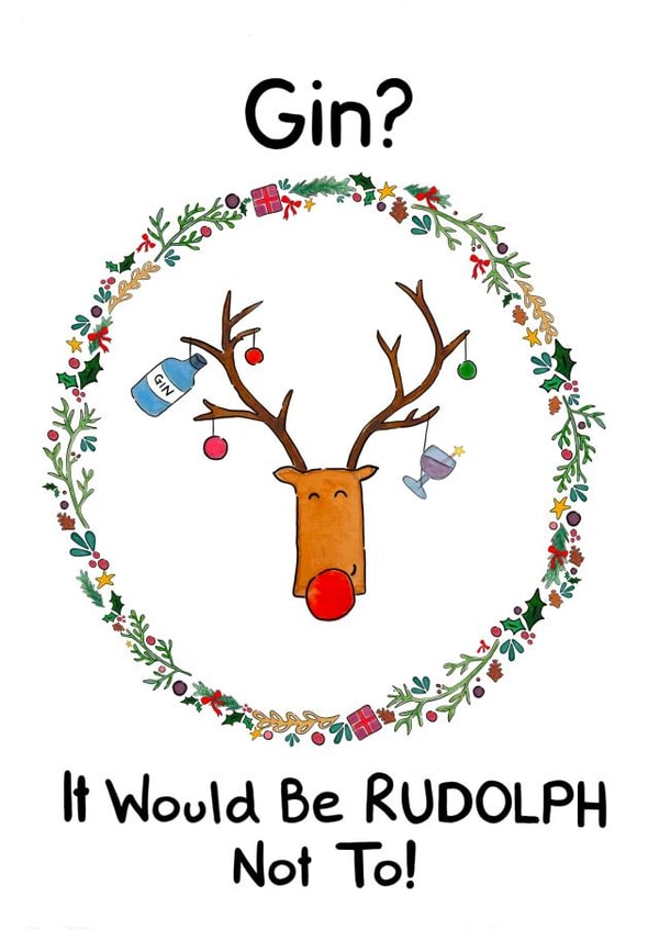 Gin, Rudolph Pun Christmas Card created by Meg Lillicrap Studio