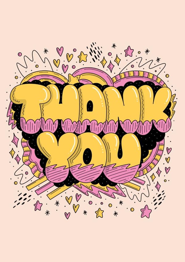 Pretty Bubble Typography Thank You Card - Stars - Hearts - Thank You created by Harkiran Kalsi