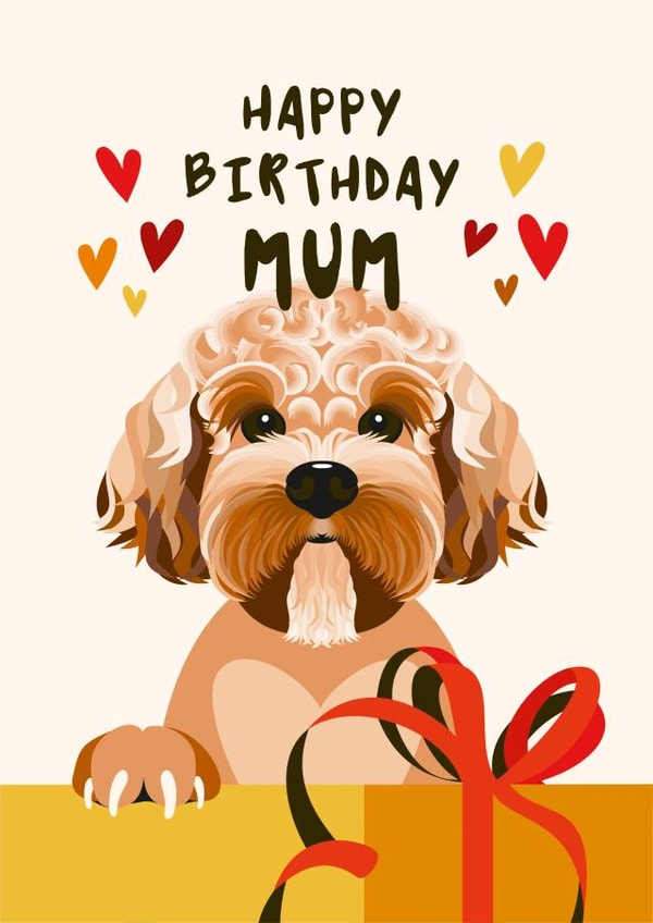 Cockapoo Dog Birthday Card for Mum created by Diva Doodle Designs