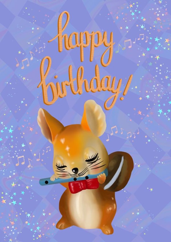 Kitsch Musical Squirrel Birthday Card  1001 created by PearlyPea 