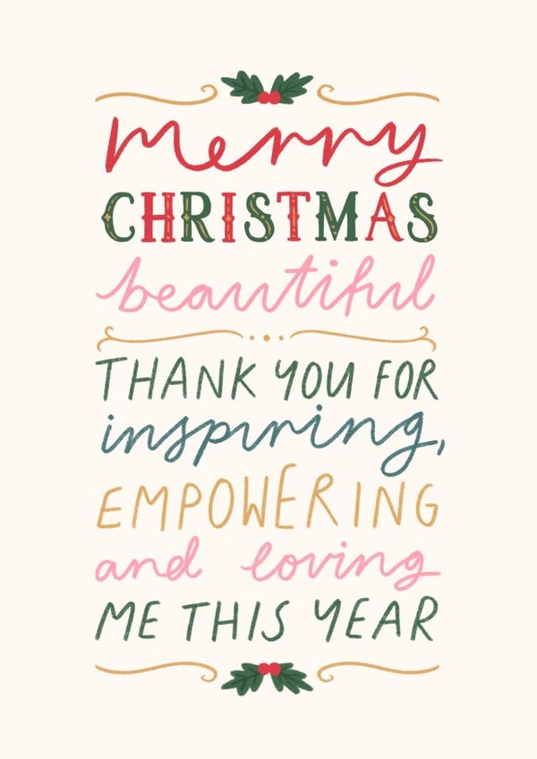 'Merry Christmas Beautiful' Friendship Family Love Card created by Flourish Paperworks