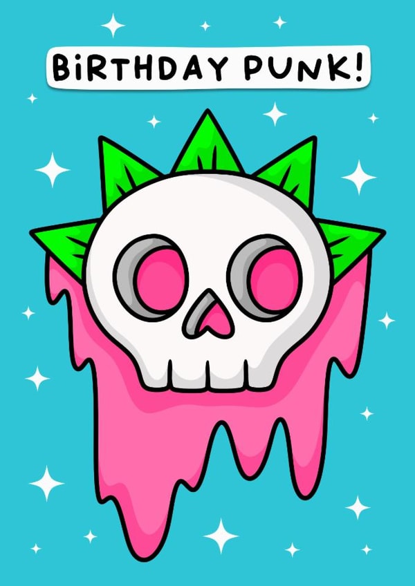 Punk skull birthday card - alternative card for cool punk rock loving people! created by Wafflemamaart