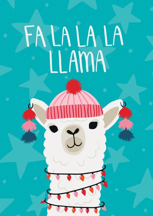 Cute Llama Christmas Card, Fa la la la llama created by Ellie Maguire