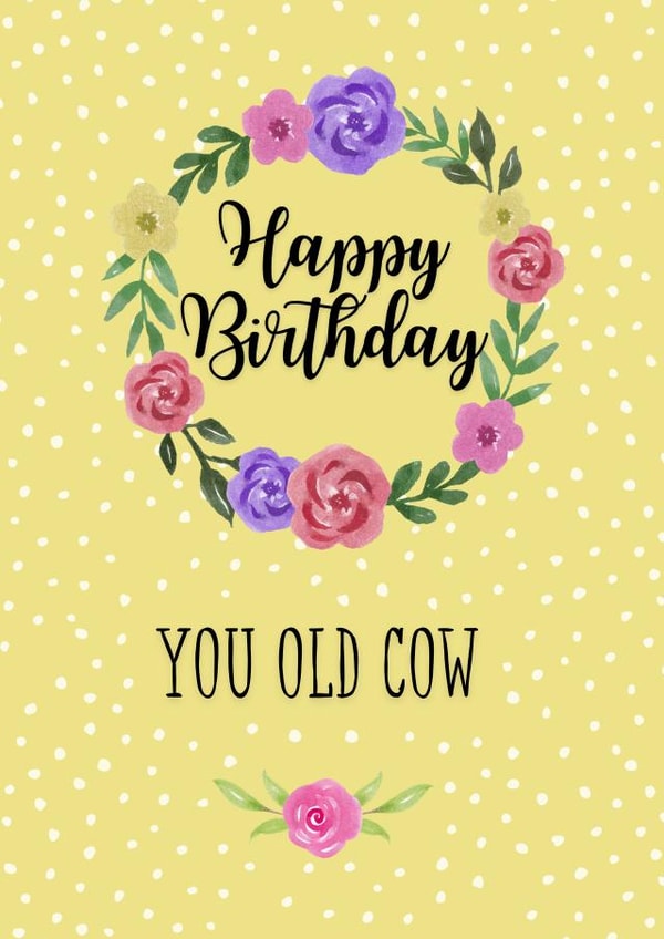 Happy Birthday You Old Cow Sarcastic Card created by Pretty Cheeky
