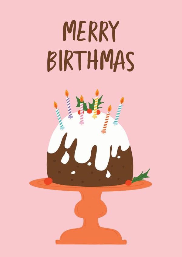 Traditional - Christmas Pudding - Festive - Cake - Merry Birthmas - Birthday Card created by @tikkled.pink