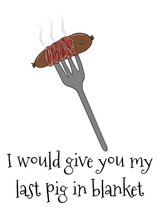 Pig In blanket Christmas card created by Artholey 