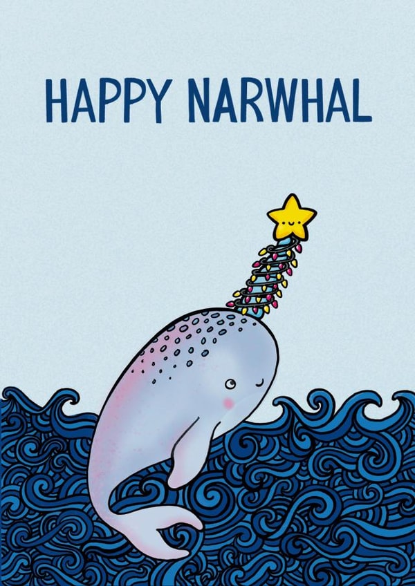 Christmas Narwhal Fairy lights Noel card created by Oh Milo Made