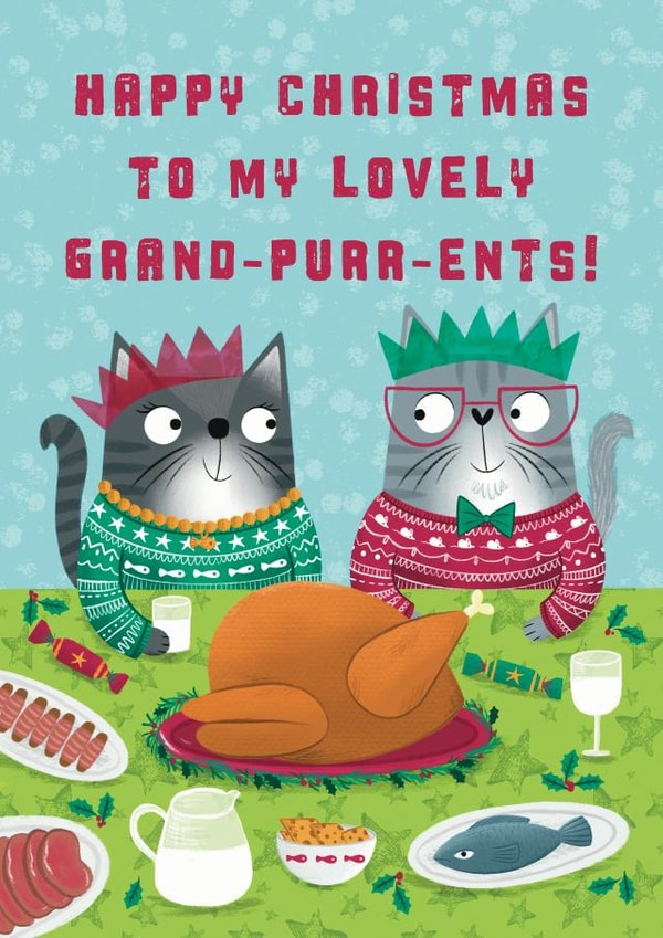 Happy Christmas to my Grand-purr-ents! Grandparents cat Christmas card created by Hannah Jayne Lewin