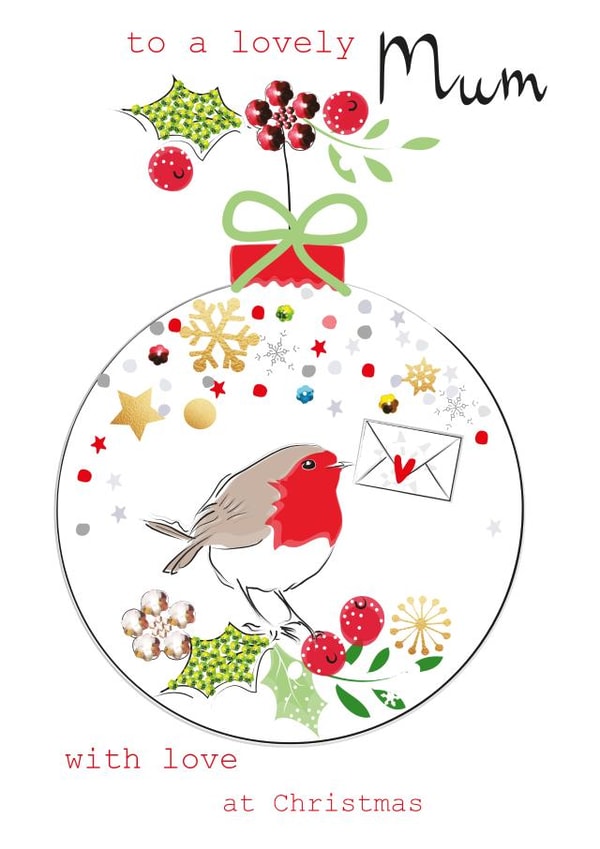 Mum Robin Bauble Christmas Card created by SABIVO Design by Sabina