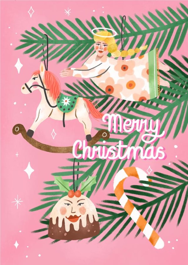 Cute christmas tree pink card created by Katie Brookes