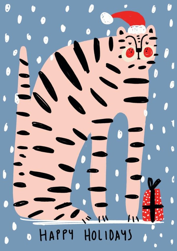 Happy Holidays Christmas Tiger Card created by NICHOLA COWDERY ILLUSTRATIONS 