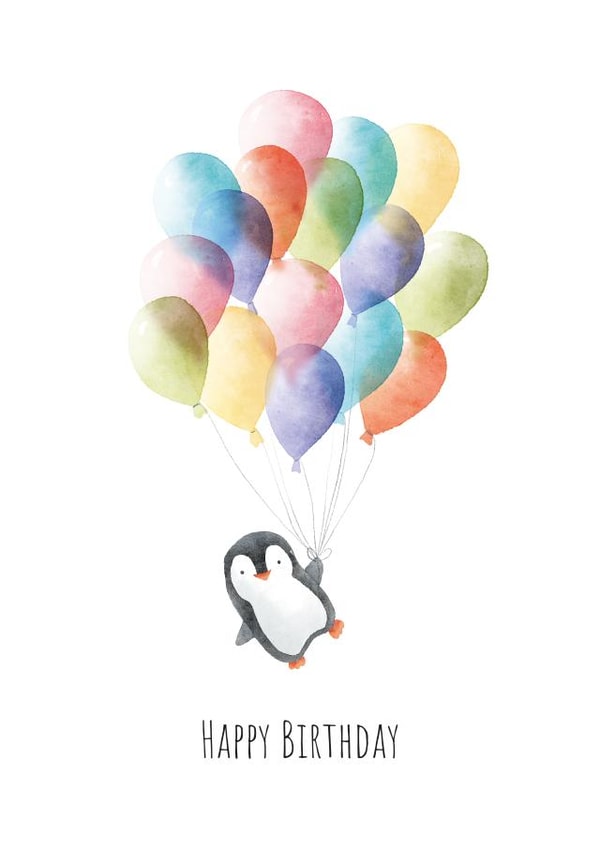 Cute Watercolour Penguin With Balloons Birthday Card created by AJ Creations