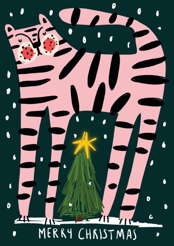CHristmas Tree Tiger Christmas Card created by NICHOLA COWDERY ILLUSTRATIONS 