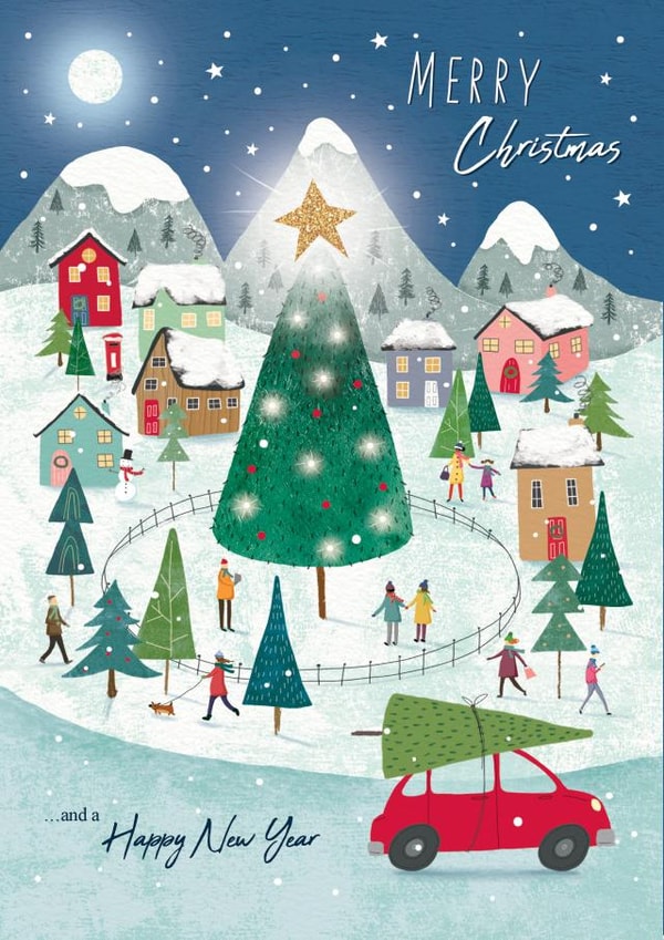 Christmas Village - Ice Skating - Traditional - Merry Christmas and Happy New Year - Festive - Christmas Card created by cory reid