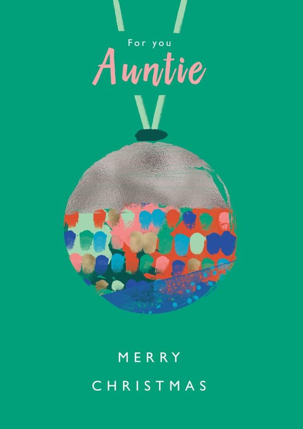 Auntie contemporary bauble Christmas card created by Rebecca Prinn